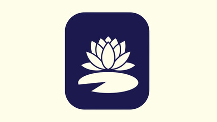White lotus flower and lily pad on dark blue background, rounded square shape © M LAZIM