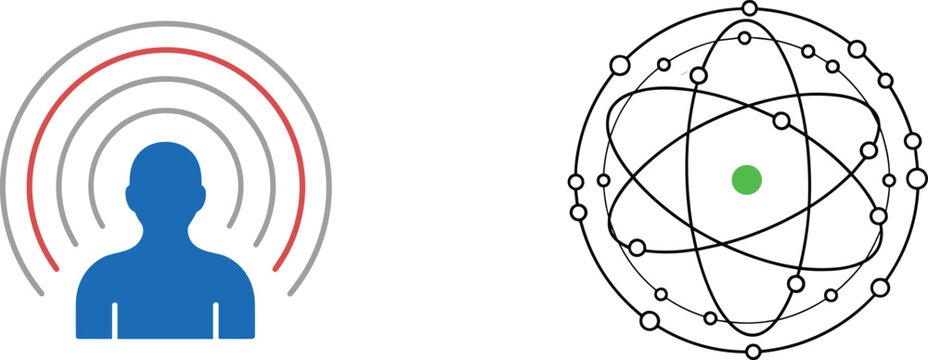 Radiation Signal and Atomic Structure Icon Set for Technology, Science, and Digital Media DesignsRadiation Signal and Atomic Structure Icon Set for Technology, Science, and Digital Media Designs