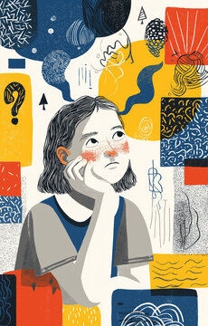 A primary school student's thinking forms concrete colored graphics with an abstract art style
