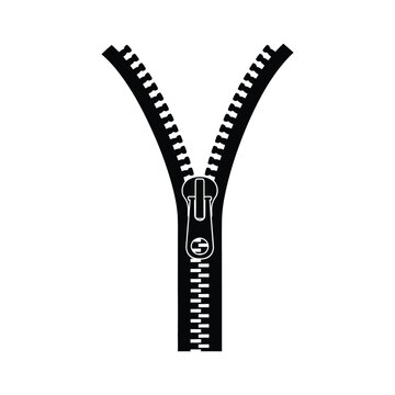 Black zipper silhouette open clothing fastener on white background