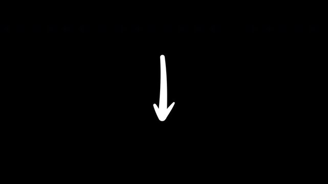 Hand-drawn white arrow pointing down animation on black background, for ui doodle