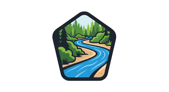 River landscape scene inside a shield emblem vector illustration
