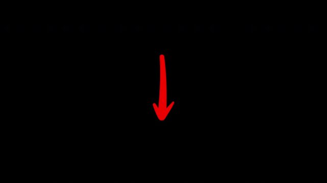 Hand-drawn red arrow pointing down animation on transparent background, for ui and web