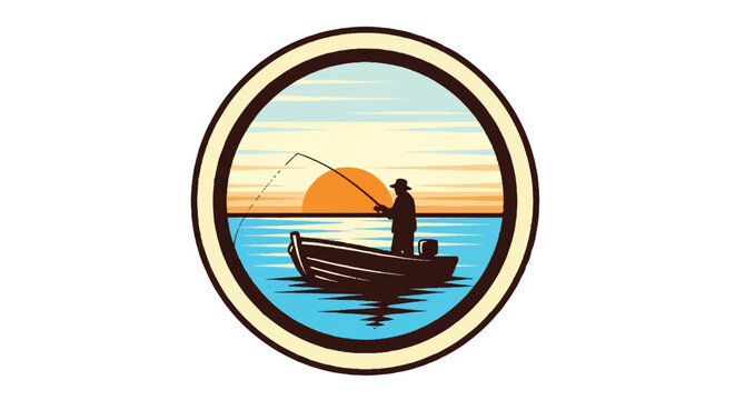 Fishing silhouette sunset landscape icon vector design
