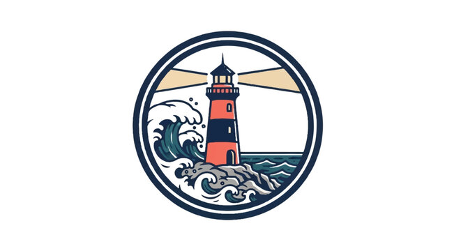 Coastal lighthouse emblem vector illustration