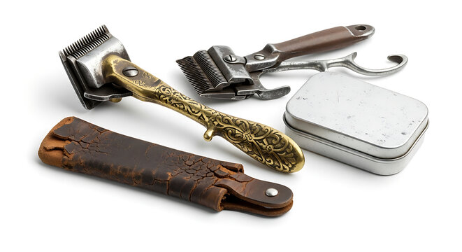 Vintage grooming tools isolated on a white background, genpro_32d (31)
