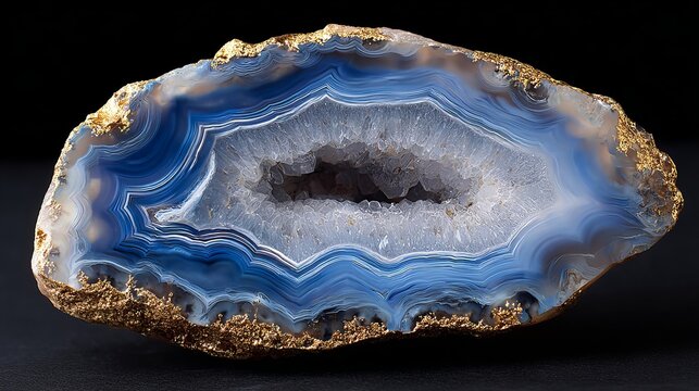Blue agate piece rests on black. See-through slice shows natural mineral patterns.