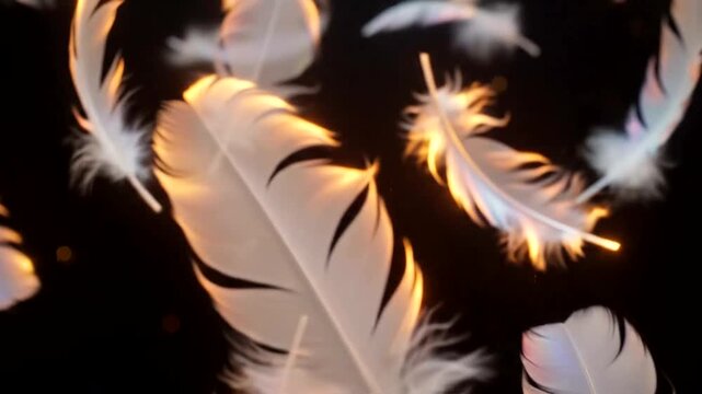 Soft Feathers Floating Gracefully in a Dark, Dreamy Atmosphere.