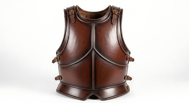 Isolated brown leather body armor, a handcrafted historical cuirass for period reenactment and fantasy