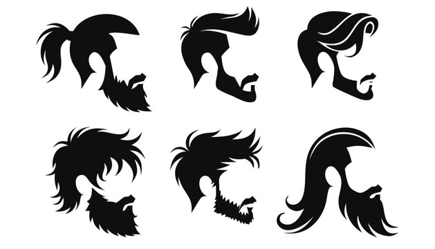 Collection of diverse modern masculine hairstyles and beard styles vector graphic illustrations on white background