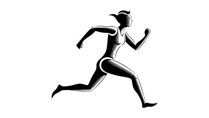 Fototapeta premium Silhouette of a woman runner in mid-stride with shaded texture