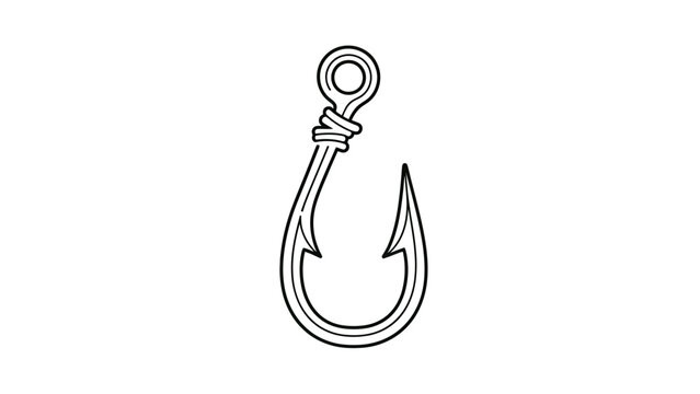 Simple line drawing of a sharp, curved fishing hook with a loop and wrapped shank