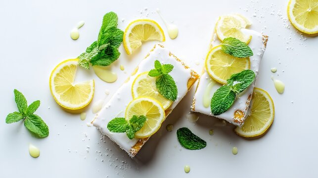 Lemon Bars with Fresh Mint and Drizzled Honey