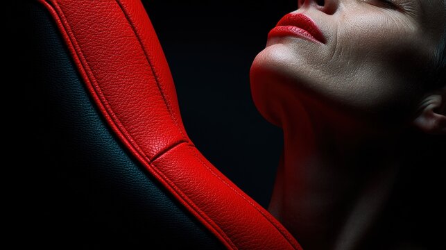 Red Leather Steering Wheel Close-Up