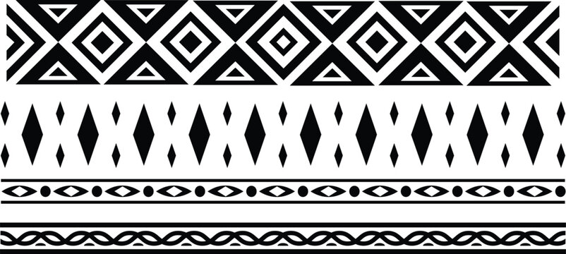 Set of seamless tribal patterns, vector ethnic borders for design