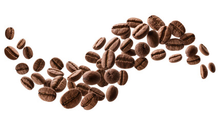 Naklejka premium Roasted coffee beans swirling in a dynamic wave, isolated on transparent background
