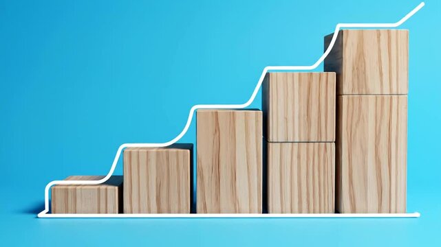 Wooden Blocks Stacked as Stairs Showing Upward Growth and Progress.