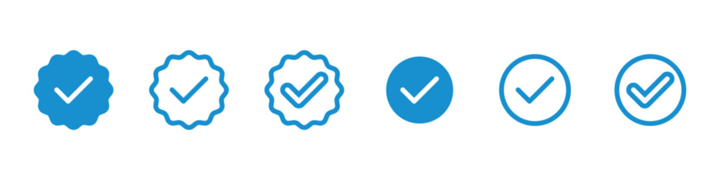 Checkmark verified badge icon set in solid and outline styles