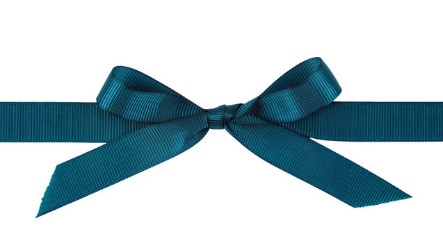 Teal grosgrain ribbon tied into a bow, isolated on transparent background