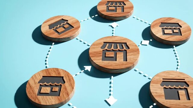 Wooden Tokens Representing Franchise Business Network Growth Concept.