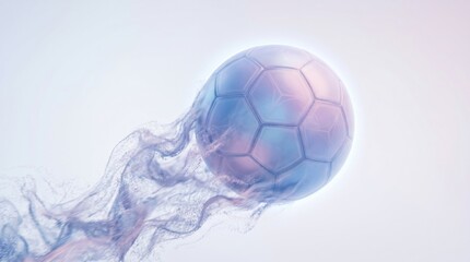 Naklejka premium Futuristic digital football with iridescent glow and particle splash for technology sports concept