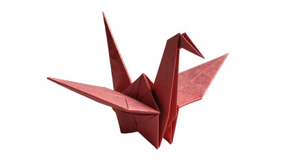 Red origami paper crane bird, isolated on transparent background