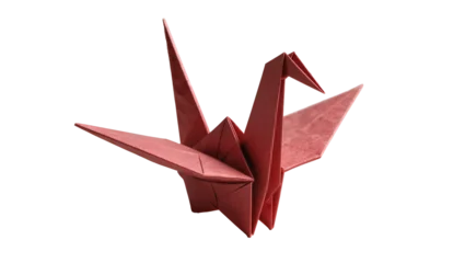 Fotobehang Kraanvogels Red origami paper crane bird, isolated on transparent background  © Miguel