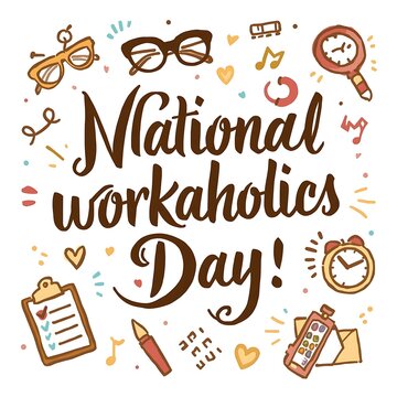 Celebrate National Workaholics Day With This Whimsical Hand Drawn Graphic.