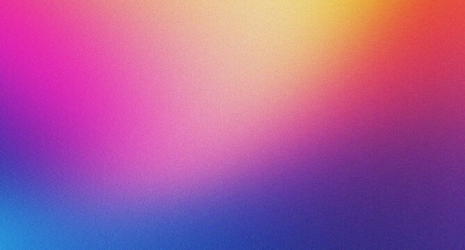 Vibrant abstract gradient background with soft transitions of pink, orange, yellow, blue, and purple hues and subtle grain texture.