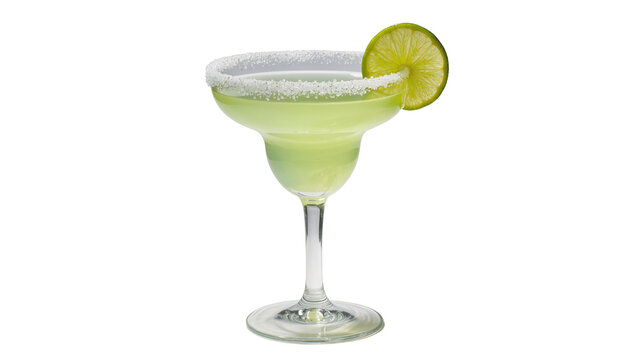 Margarita cocktail with salt rim and lime slice, isolated on transparent background