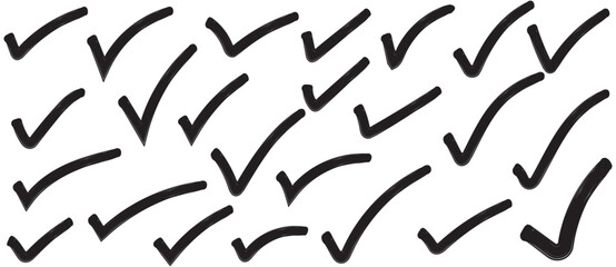 Hand Drawn Check Marks Set, Doodle Tick Symbols, Scribble Checkmark Icons Vector © saddam