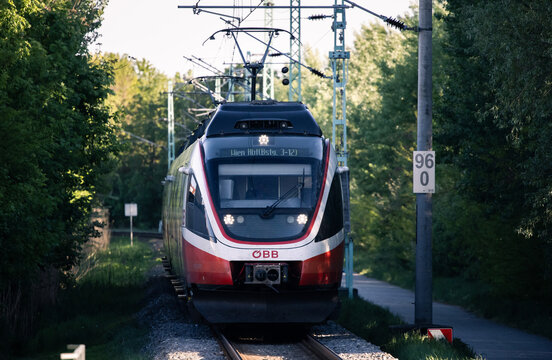Weiden am See, Austria: OEBB train entering the station  