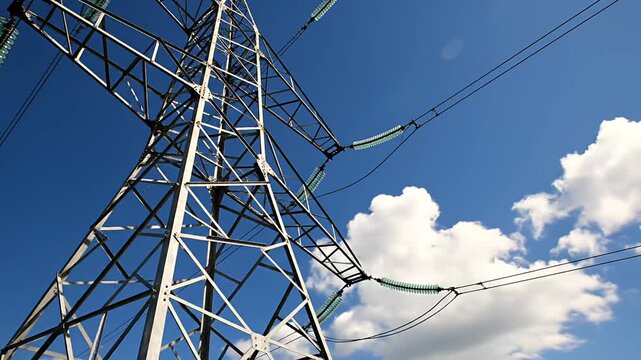 High voltage power pylon against a clear blue sky