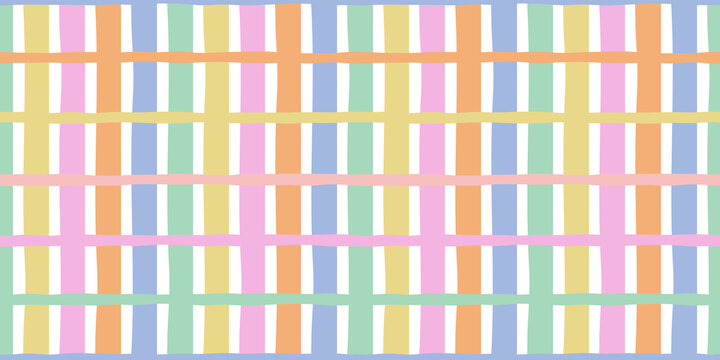 Colorful geometric mosaic seamless pattern. Vintage stripe background illustration. Creative pastel color grid shape wallpaper print.