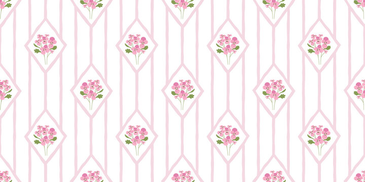 Vintage lavender flower bouquet art seamless pattern illustration. Retro nature floral background in hand drawn style. Spring season garden decoration texture, natural textile drawing print.