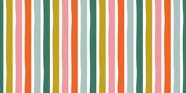 Colorful pastel color stripe seamless pattern illustration. Hand drawn geometric striped line background in vintage style.