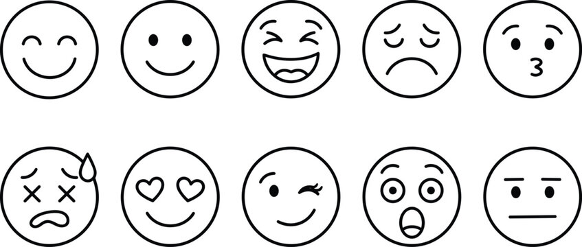 Emoji face silhouette illustration set, vector design for emotions and digital communication artwork