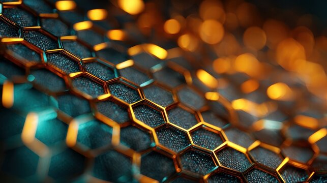 Geometric honeycomb pattern with subtle metallic sheen and soft bokeh