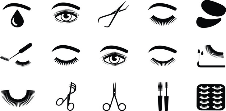 Collection of black and white beauty and makeup icons Keywords: eyelash, mascara, scissors, eyebrow, eye, makeup, beauty