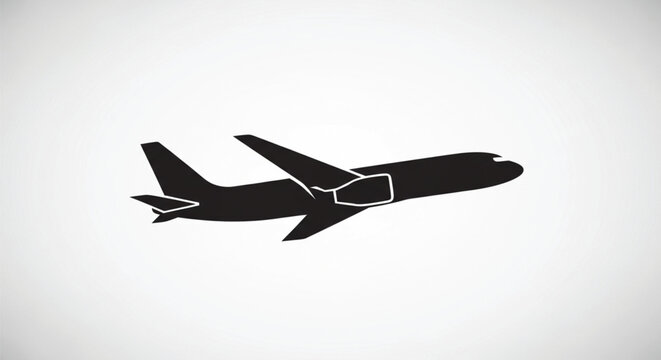 Airplane Silhouette Vector Illustration Isolated on White Background, Commercial Aircraft Flying Side View, Modern Passenger Plane Icon for Travel, Aviation, Logistics, and Tourism Design Projects.
