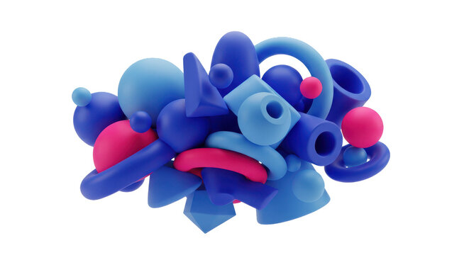 Vibrant 3d composition of blue and pink geometric shapes isolated on transparent background
