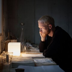 Obraz premium Finnish designer working on product prototype in calm workshop setting with soft studio lighting
