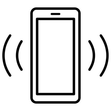 Black single ringing phone line icon, simple vibrating cell phone flat design pictogram vector for app ads web banner button ui ux interface elements isolated on white background
