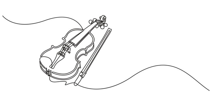 Violin continuous one line drawing. Classic violin music instrument single line art illustration. Editable vector, Violin One Line Drawing Silhouette Set | Musical Instrument Art Minimal Violin.