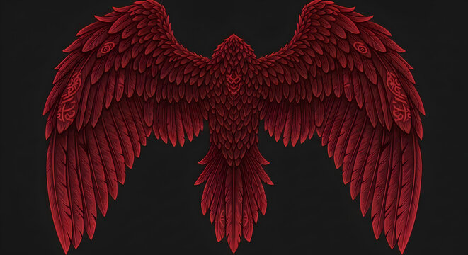 Mysterious red bat wings silhouette illustration