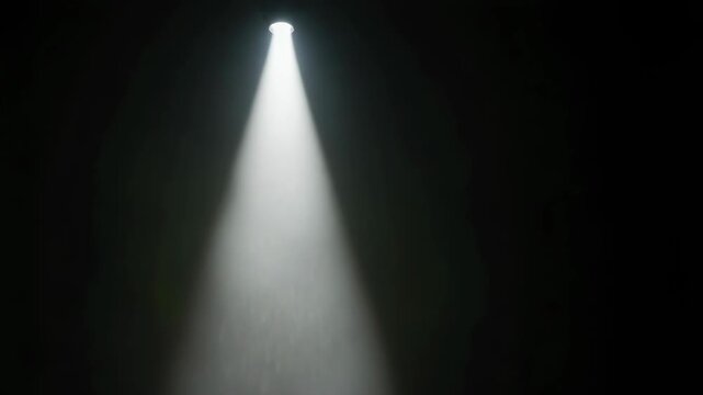 Bright light beam from ceiling illuminates dark area, creating striking contrast with shadows and enhancing the overall atmosphere of the setting