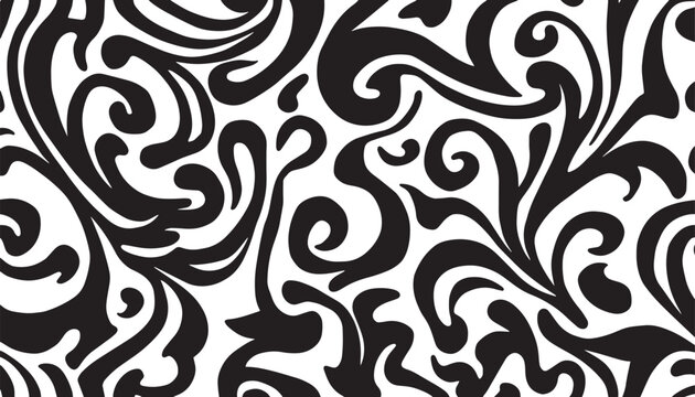 Seamless Abstract Floral Damascus Pattern: Monochrome Black and White Elegant Swirl Foliage Vector Background
