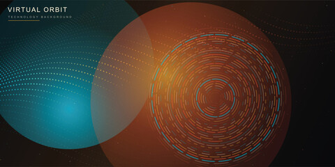 Abstract digital orbit background with glowing circles and particle effects representing technology and data flow © Ahmad