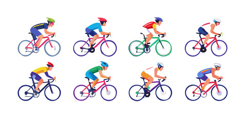 Fototapeta premium Professional road cyclists set in racing positions, vector