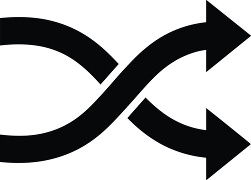 Interlocking arrows symbol exchange connection or reciprocal action. Music shuffle icon. 
